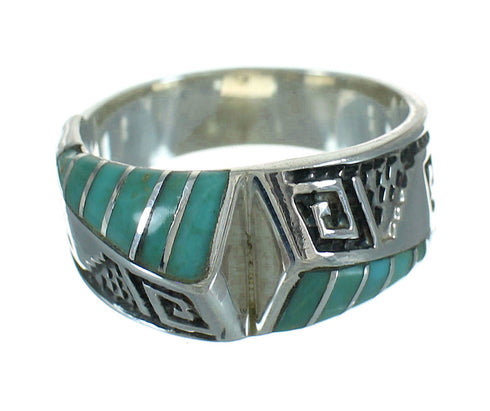 Turquoise Southwestern Authentic Sterling Silver Water Wave Ring Size 5-3/4 QX81666